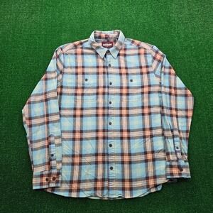 Alesbury Flannel Shirt Mens Medium Turquoise Plaid Button Up‎ Long Sleeve Casual